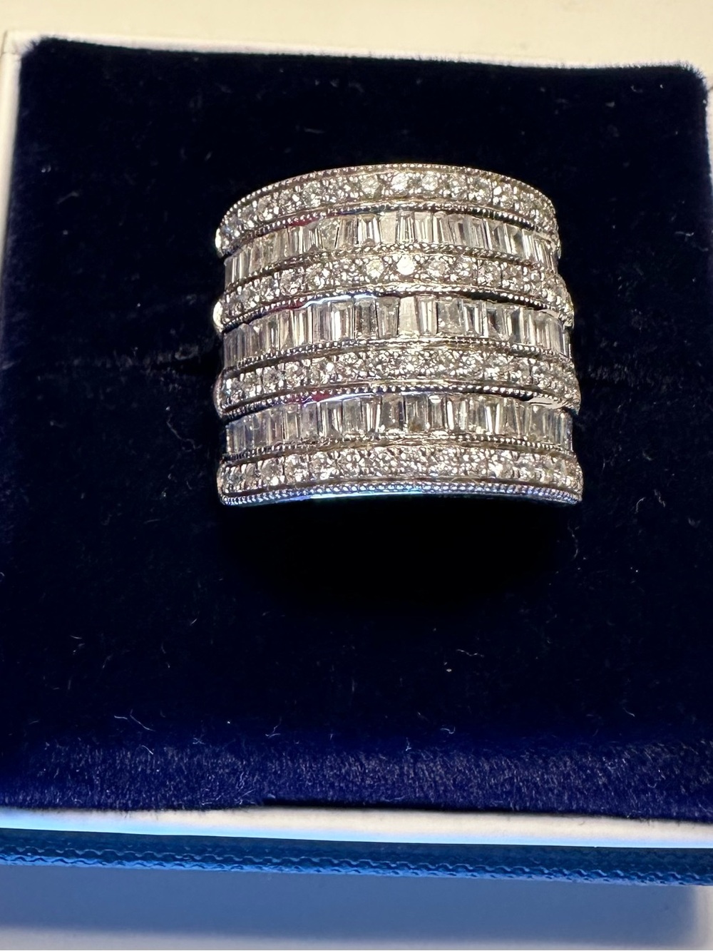 EFFY 14K White Gold 7-Row Diamond Band Ring Size 6